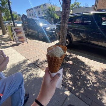 Gelato Boy - Pistachio and coffee chip in a waffle cone - Gelato Near Me - Denver, Colorado