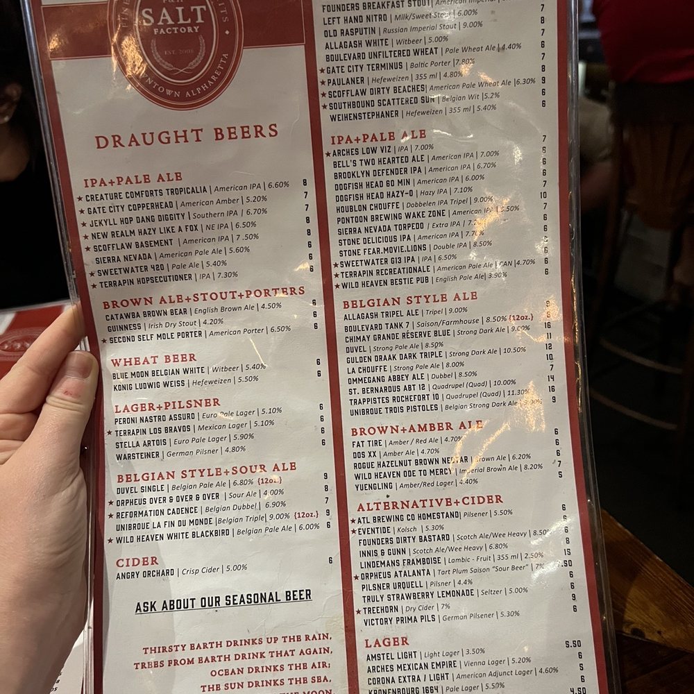Salt Factory Pub - Beer menu - Gastropubs Near Me - Alpharetta, Georgia Salt Factory Pub - Beer menu - Gastropubs Near Me - Alpharetta, Georgia