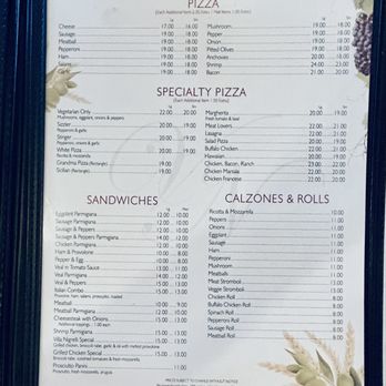 Villa Nigrelli - 11/9/25 - menu - pizza and sandwiches - Italian Near Me - Hopewell Junction, New York