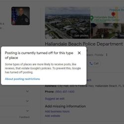 Hallandale Beach Police Department - And the Google reviews option is conveniently turned off.