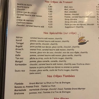 Crêperie Les Korrigans - Dessert menu. Froment is I think buckwheat - Creperies Near Me - Plumelec, 56 Crêperie Les Korrigans - Dessert menu. Froment is I think buckwheat - Creperies Near Me - Plumelec, 56