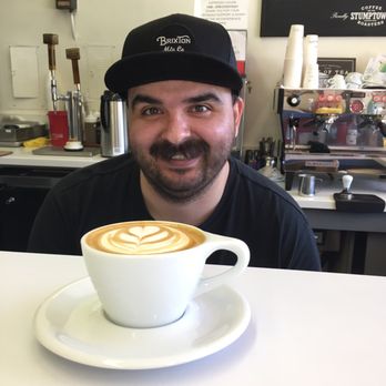 Phanny's - Jamie posing with his latte art! - Breakfast & Brunch Near Me - Redondo Beach, California Phanny's - Jamie posing with his latte art! - Breakfast & Brunch Near Me - Redondo Beach, California
