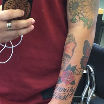 Ace Tattoo - Family first with rose above it. Perfect filler done by Quinn - Tattoo Near Me - San Diego, California