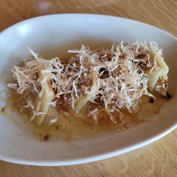 KYU - Pork Gyoza w/ bonito & smoked truffle ponzu - a little on the salty side, no need for soy sauce - Asian Fusion Near Me - Las Vegas, Nevada