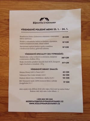 Menu photo 4 Kozlovna u Plechandy Písek, JC Menu photo 4 Kozlovna u Plechandy Písek, JC