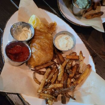 Tarnished Truth Distilling - Fish and chips dinner that we shared - Distilleries Near Me - Virginia Beach, Virginia