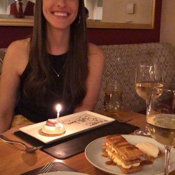Bar Boulud - Desserts! Birthday desser and Vanilla Mille-Feuille - French Near Me - London, XGL