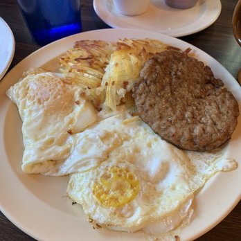Ranch House Grille - Eggs over easy, hash browns and sausage patty - Breakfast & Brunch Near Me - Page, Arizona Ranch House Grille - Eggs over easy, hash browns and sausage patty - Breakfast & Brunch Near Me - Page, Arizona
