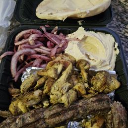Chicken shawarma, kefta, hummus and sumac onions. Chicken shawarma, kefta, hummus and sumac onions.