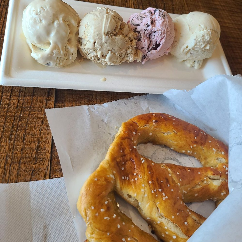 Fox Meadows Creamery - Sampler and pretzel! - Ice Cream & Frozen Yogurt Near Me - Ephrata, Pennsylvania Fox Meadows Creamery - Sampler and pretzel! - Ice Cream & Frozen Yogurt Near Me - Ephrata, Pennsylvania