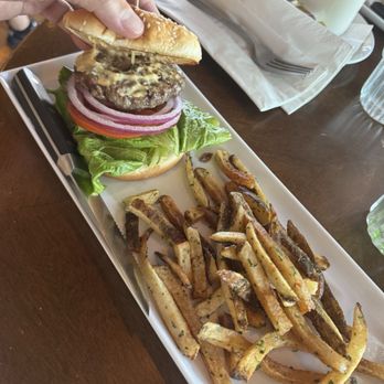 DeLuxe Bar & Grill - $12 Classic burger with hand cut herbed Fries - Cafes Near Me - Seattle, Washington