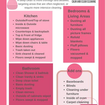 Calm and Clear Cleaning Services - What's included in our deep cleans - Home Cleaning Near Me Calm and Clear Cleaning Services - What's included in our deep cleans - Home Cleaning Near Me