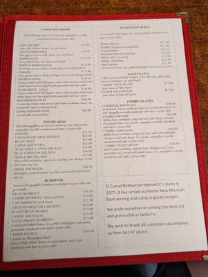 Menu photo 2 El Comal Santa Fe, NM