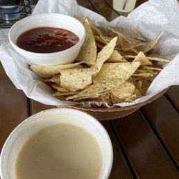 Chips and salsa and queso
