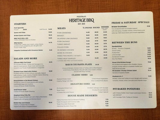 Menu photo 1 Pizzitola's Heritage BBQ Houston, TX Menu photo 1 Pizzitola's Heritage BBQ Houston, TX