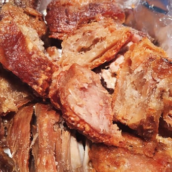 Fil Cuisine - Lechon Kawali overcooked and dry AF!! Impossible to tear with your own teeth without putting strain on your jaw muscles. No joke - Filipino Near Me - Kent, Washington