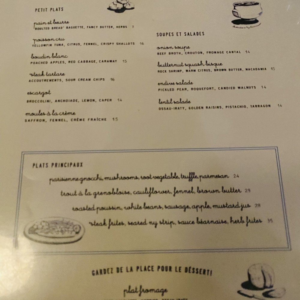 Jolie Restaurant - Dinner menu. - French Near Me - Raleigh, North Carolina