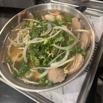The Pho Fix - Build Your Own Bowl: beef broth, regular noodles, meetball and shrimps - Vietnamese Near Me - Shenandoah, Texas