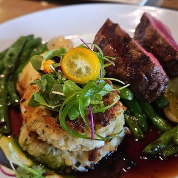 Eno Vino Downtown - Chef's Special for 65. Really crab cakes without fillers. The glaze reduction was very good. - Wine Bars Near Me - Madison, Wisconsin