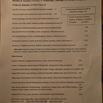 Cafe One - Dinner menu, 29June2026 - Restaurants Near Me - Inverness, HLD