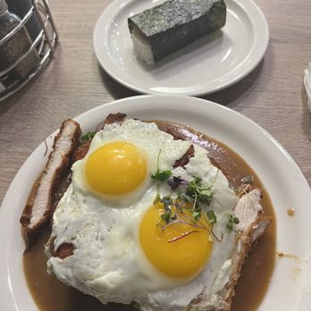 Aloha Stacks - Loco moco with Chicken Katsu and a side of Spam Musubi - Breakfast & Brunch Near Me - Irvine, California