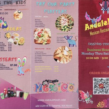 Andale!! - Menu As Of June 2024 - Mexican Near Me - Tacoma, Washington