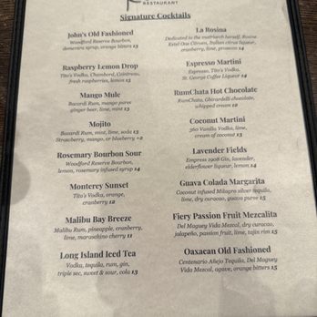 Rosine's Restaurant - Cocktail Menu - American Near Me - Monterey, California Rosine's Restaurant - Cocktail Menu - American Near Me - Monterey, California