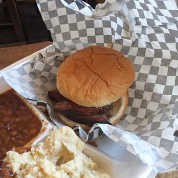Hello Sweetie BBQ & More - Brisket sandwich w beans and tator salad - Barbeque Near Me - Georgetown, Texas