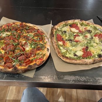 Hawt pizza - two pizzas on a table - Pizza Near Me - Santa Fe, New Mexico