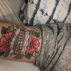 Sacred Craft Tattoos - Traditional teacup by Kallie grace. This pic doesn't do its justice it's soooo vibrant