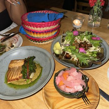 Pancita - Sturgeon en mole verde, cochinita pibil - Mexican Near Me - Seattle, Washington Pancita - Sturgeon en mole verde, cochinita pibil - Mexican Near Me - Seattle, Washington