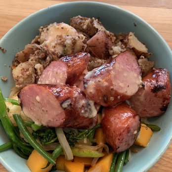 7 Acre BarnGrill - Kilbasa, warm German potato salad, & veggies. All gluten free and DELICIOUS!! - New American Near Me - Alpharetta, Georgia 7 Acre BarnGrill - Kilbasa, warm German potato salad, & veggies. All gluten free and DELICIOUS!! - New American Near Me - Alpharetta, Georgia