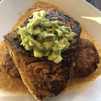 Cobalt - Swordfish on fried Mac & Cheese cakes - Seafood Near Me - Orange Beach, Alabama