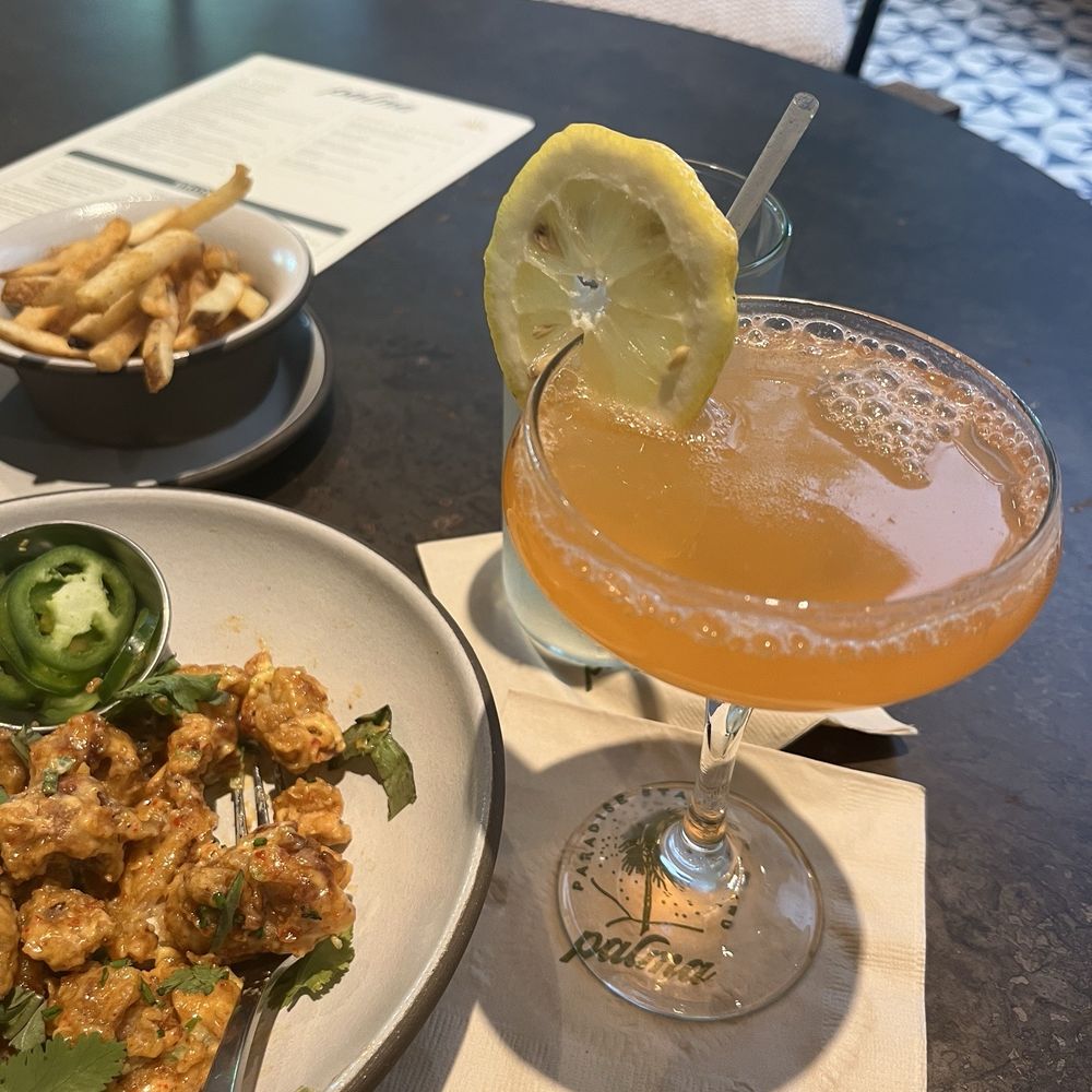 Palma - Brekky Martini + gin, popcorn chicken and seasoned fries - Whiskey Bars Near Me - Dallas, Texas Palma - Brekky Martini + gin, popcorn chicken and seasoned fries - Whiskey Bars Near Me - Dallas, Texas