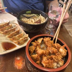 Ten Chi - Japanese raviolis aka pot stickers  Beouf udon soup  Chicken w rice- t