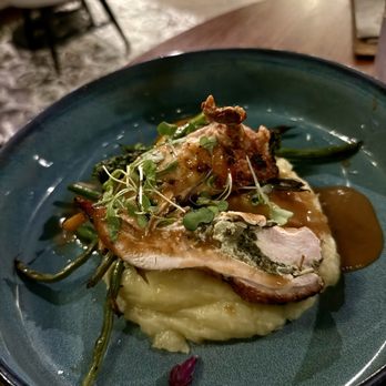Castillo Craft Bar + Kitchen - Spinach & artichoke airline chicken with spring vegetable medley, potato purée and creamy chicken jus. So yummy! - Diners Near Me - St. Augustine, Florida Castillo Craft Bar + Kitchen - Spinach & artichoke airline chicken with spring vegetable medley, potato purée and creamy chicken jus. So yummy! - Diners Near Me - St. Augustine, Florida