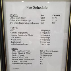 Clearview Eye Surgery - Fees chart