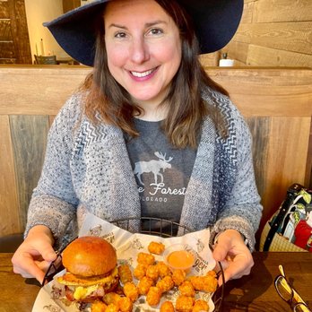 Marshdale Burger - About to enjoy the plantain/PB/bacon burger and tots - Burgers Near Me - Evergreen, Colorado Marshdale Burger - About to enjoy the plantain/PB/bacon burger and tots - Burgers Near Me - Evergreen, Colorado