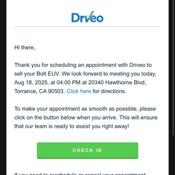 Driveo-Los Angeles - Driveo's email promised a smooth, branded selling experience--no hint that payment or handling would be delayed by a third-party dealership. - Car Buyers Near Me - Torrance, California Driveo-Los Angeles - Driveo's email promised a smooth, branded selling experience--no hint that payment or handling would be delayed by a third-party dealership. - Car Buyers Near Me - Torrance, California