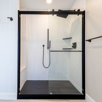 CalCo Design - Walk-in shower replacement with matte black hardware & large format walls. Best shower contractors in South Central PA. - General Contractors Near Me - Lancaster, Pennsylvania