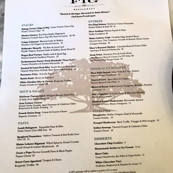 FIG Restaurant - Menu as of 10/15/21 - Bars Near Me - Santa Monica, California