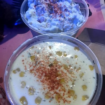 Terry Black's Barbecue - The sides: potato salad up top and creamed corn below - Barbeque Near Me - Austin, Texas
