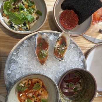 Ernest - Oysters, Chilled Shrimp, Carpaccio, Eggplant, Sushi Rice (my FAVORITE) - New American Near Me - San Francisco, California Ernest - Oysters, Chilled Shrimp, Carpaccio, Eggplant, Sushi Rice (my FAVORITE) - New American Near Me - San Francisco, California