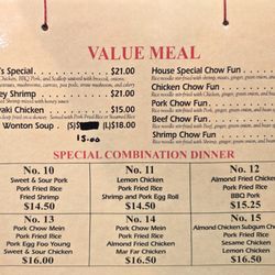 Tin Sing Restaurant - Value Meal Menu as of 1-8-2025