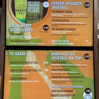 Giraffe Bar - Menu, Giraffe Bar, Serengetti Overlook, across from the Cheetah Rollercoaster, Busch Gardens Tampa Bay - Bars Near Me - Tampa, Florida Giraffe Bar - Menu, Giraffe Bar, Serengetti Overlook, across from the Cheetah Rollercoaster, Busch Gardens Tampa Bay - Bars Near Me - Tampa, Florida