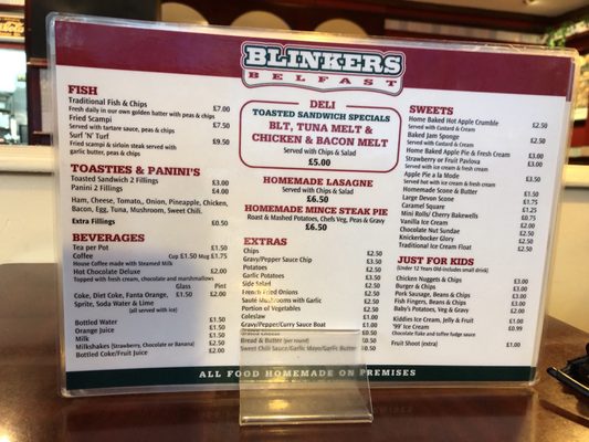 Menu photo 1 Blinker's Cafe Belfast, BFS Menu photo 1 Blinker's Cafe Belfast, BFS