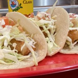 Taco Station - Ensenada Style Fish Tacos-Chased down with a Pacifico Beer..