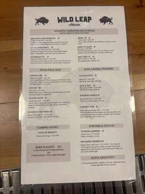 Menu photo 1 Wild Leap Atlanta Atlanta, GA Menu photo 1 Wild Leap Atlanta Atlanta, GA