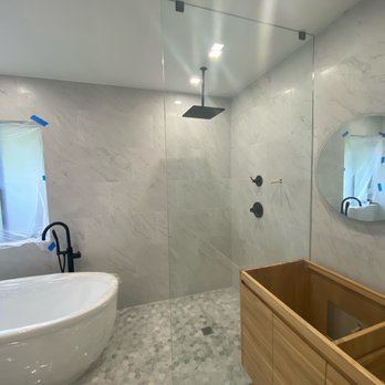 GlassXpress - Spa Master Bath Remodel - not finished yet, but this is the glass panel Albert installed. It's gorgeous! - Glass & Mirrors Near Me - Miami, Florida