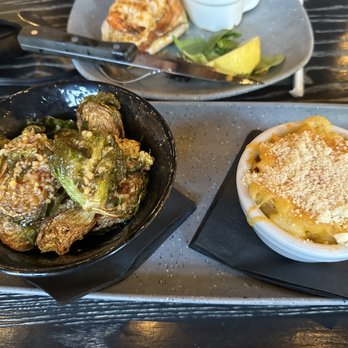 Blaze Steak & Seafood - Cajun Snapper Cajun and shrimp and Mac and cheese Fried Brussel Sprouts - Seafood Near Me - Atlanta, Georgia